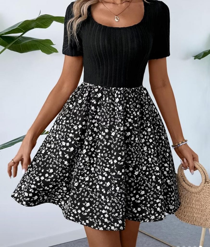 Casual Black and White Floral summer Dress